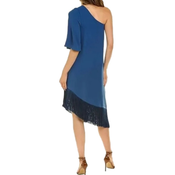 Trina Turk One Shoulder Gull blue green Fringe flapper Dress size medium new!!! - Picture 9 of 12